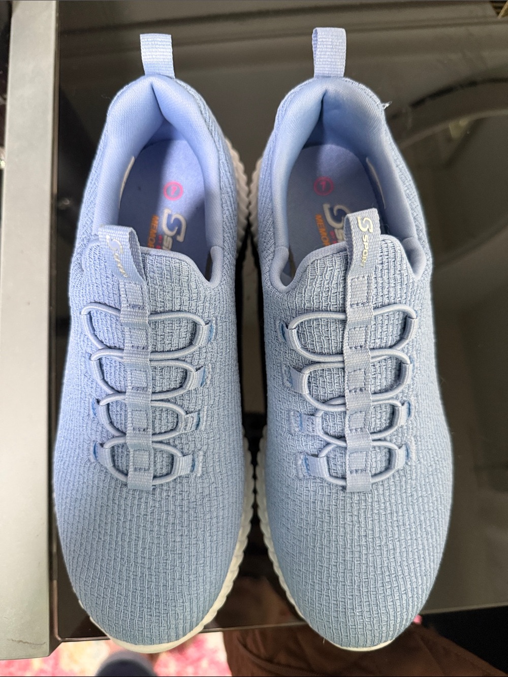 Skechers Women's Light Blue Knit Slip-On Athletic Sneakers